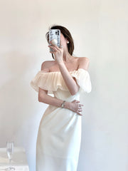 French elegant off-shoulder slim-fitting hip high-end seaside vacation dress