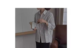 Women’s Striped Long Sleeve Polo Collar Shirt
