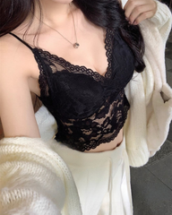 French Lace Padded Camisole Crop Top for Women