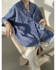 Asymmetric Button Embossed Pattern Loose Short Sleeve Shirt