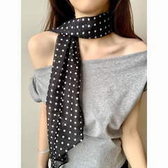 Elegant Polka Dot Silk Scarf for Women – Lightweight Retro Ribbon Neck Tie