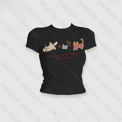 Dopamine Cat Print Cotton T-Shirt for Women – Slim Fit Short Sleeve Sweet Girl Top