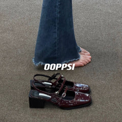 French retro square toe Mary Jane shoes Korean style versatile sandals