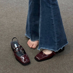 French retro square toe Mary Jane shoes Korean style versatile sandals