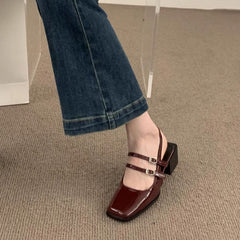 French retro square toe Mary Jane shoes Korean style versatile sandals