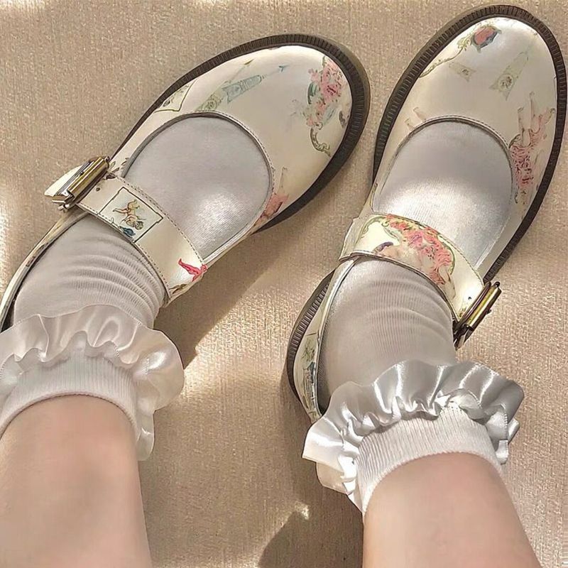 Japanese jk socks for women thin lace straps with bows, Lolita cute soft girl mid-calf socks