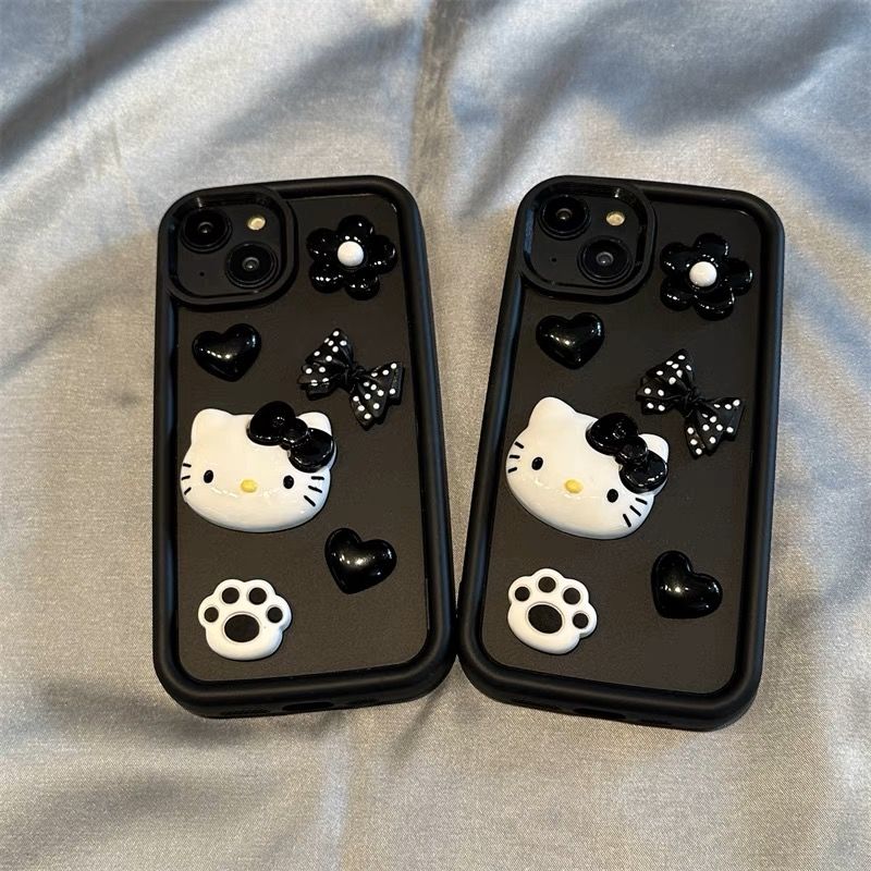 Premium 3D Hello Kitty iPhone Case in Elegant Black - Luxurious High-End Design for Style and Protection