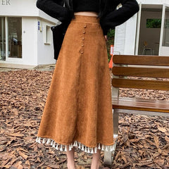 Corduroy skirt high-waisted slim a-line skirt mid-length thickened umbrella skirt for women