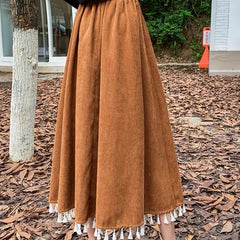 Corduroy skirt high-waisted slim a-line skirt mid-length thickened umbrella skirt for women
