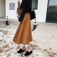 Corduroy skirt high-waisted slim a-line skirt mid-length thickened umbrella skirt for women