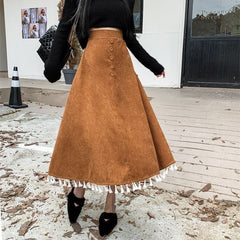 Corduroy skirt high-waisted slim a-line skirt mid-length thickened umbrella skirt for women