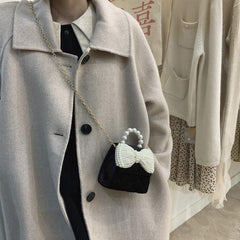 High-end mini bag with bow for women style trendy chain lipstick bag single shoulder crossbody bag