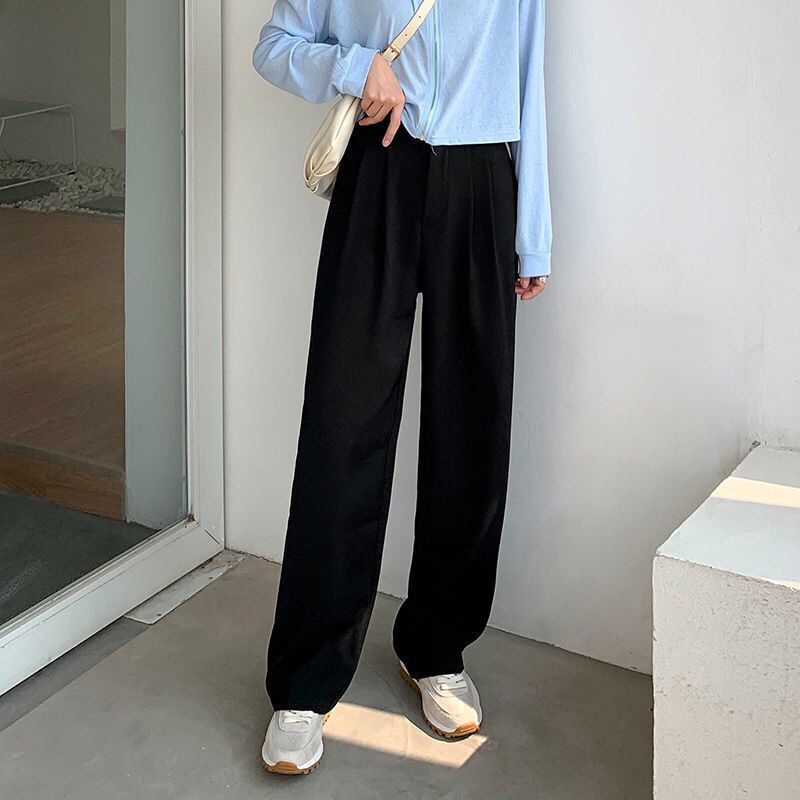 Wide-leg drapey trousers, high-waisted, versatile loose, casual suit formal trousers