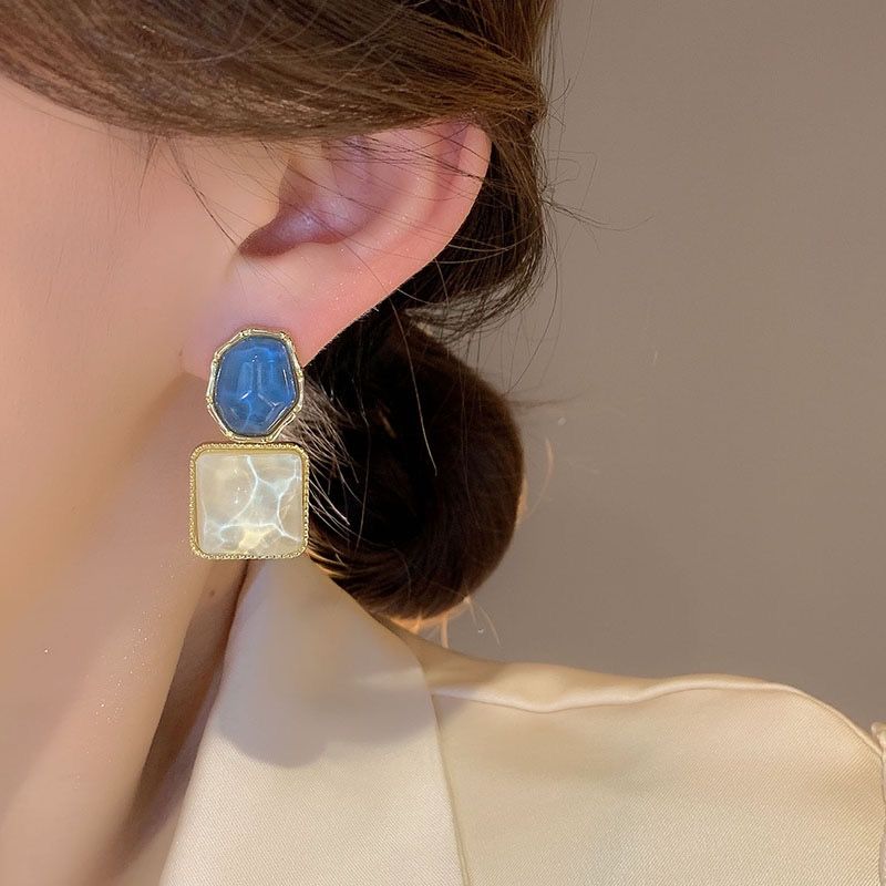 Asymmetric blue advanced exaggerated unique design earrings for women