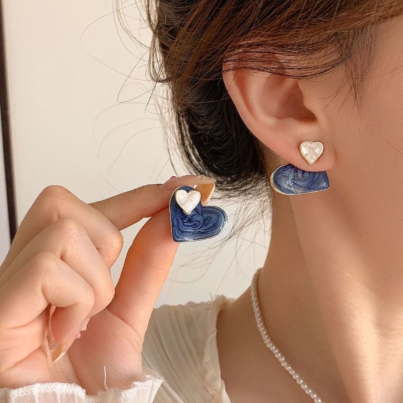 Asymmetric blue advanced exaggerated unique design earrings for women