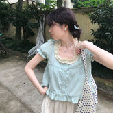 Mint-flavor!!! Sweet chic short-sleeved top