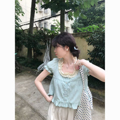 Mint-flavor!!! Sweet chic short-sleeved top