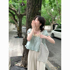 Mint-flavor!!! Sweet chic short-sleeved top