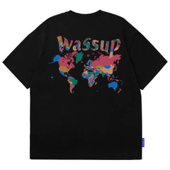 Summer WASSUP casual short-sleeved T-shirt loose pure cotton heavy off-shoulder tops