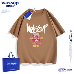 WASSUP Red Art holi short-sleeved T-shirt loose cotton large size style clothes for men