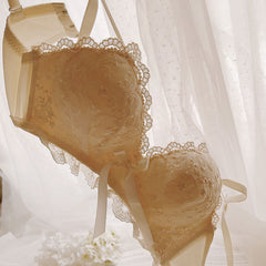 Sweet cream Japanese embroidered lace push-up no wire bra