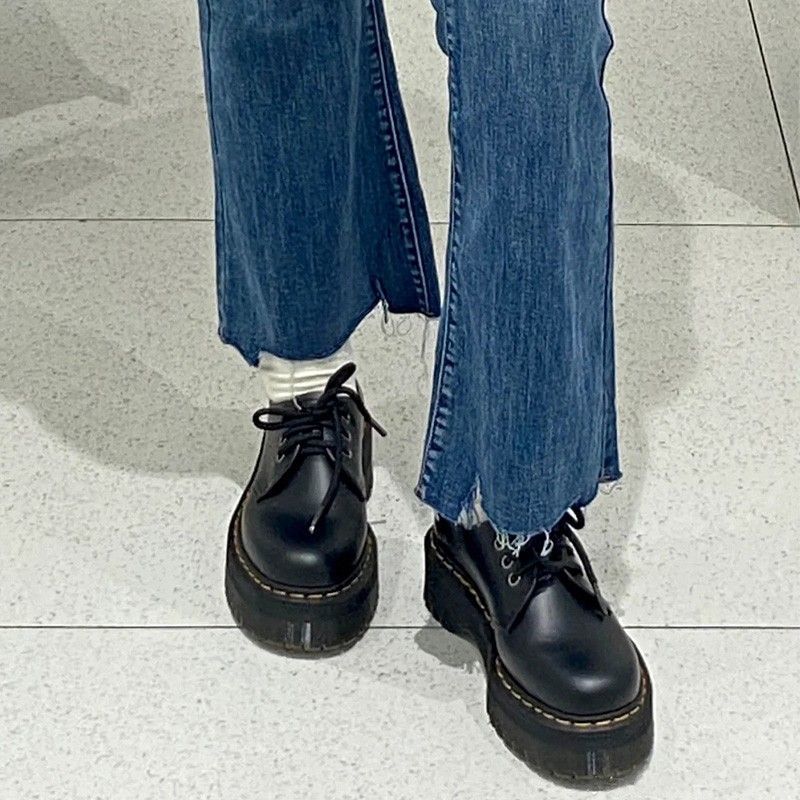 Thick-soled Martin black leather shoes retro British style jk platform lace-up Mary Jane shoes