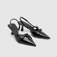 British style pointed toe kitten one-strap buckle high heels