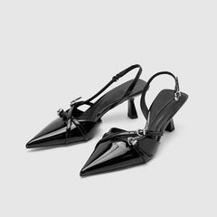 British style pointed toe kitten one-strap buckle high heels