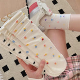 Women's Mid-Tube Pile Thin Japanese Style Colorful Polka Dot Love Solid Color White Socks