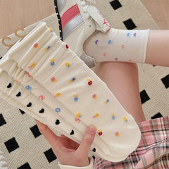 Women's Mid-Tube Pile Thin Japanese Style Colorful Polka Dot Love Solid Color White Socks