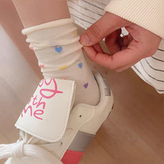 Women's Mid-Tube Pile Thin Japanese Style Colorful Polka Dot Love Solid Color White Socks