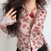 American Retro Fashion Slim Polo Collar Hot Girl Long Sleeve Shirt