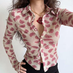 American Retro Fashion Slim Polo Collar Hot Girl Long Sleeve Shirt