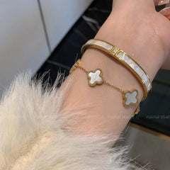 Elegant Four-Leaf Clover Bracelet - Light Luxury Mother-of-Pearl Design