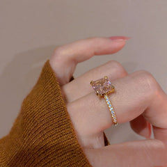 Elegant Pink Heart Gemstone Zincron Ring – INS Style Dainty Statement Jewelry