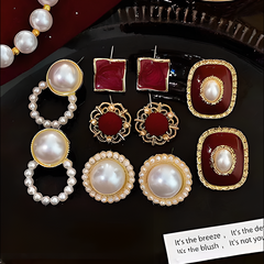 Pearl Stud Earrings Set - Unique Lightweight Luxury Design