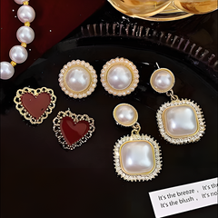 Pearl Stud Earrings Set - Unique Lightweight Luxury Design