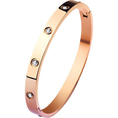 Titanium Steel Non-Fading Rhinestone Bracelet for Women – Rose Gold Oval Design, Trendy Ins Accessory