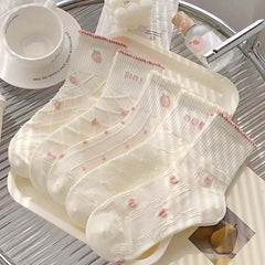 Pink Cute Women's Mid-Calf Socks - Korean Style, Sweet & Trendy, Sporty & Versatile