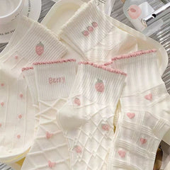 Pink Cute Women's Mid-Calf Socks - Korean Style, Sweet & Trendy, Sporty & Versatile