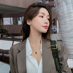 Double-Layer Four-Leaf Clover Necklace – Titanium Steel Luxury Chain