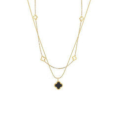Double-Layer Four-Leaf Clover Necklace – Titanium Steel Luxury Chain