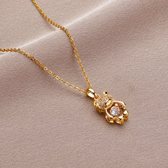 Zircon Bear Titanium Steel Necklace – Luxury Clavicle Chain