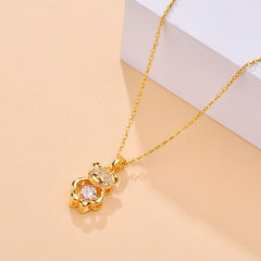 Zircon Bear Titanium Steel Necklace – Luxury Clavicle Chain