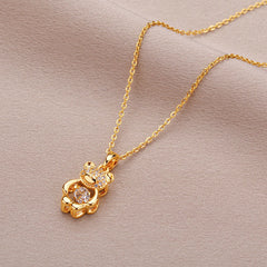 Zircon Bear Titanium Steel Necklace – Luxury Clavicle Chain