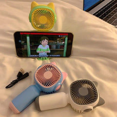 USB Rechargeable Mini Fan – Portable Quiet Cartoon Handheld Fan