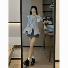 Off-Shoulder Lightweight Long Sleeve Shirt – Slim Fit Dopamine Style Blouse