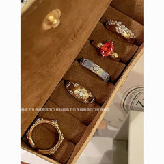 Vintage Wide Band Rhinestone Ring – Brushed Retro Statement Ring for Women