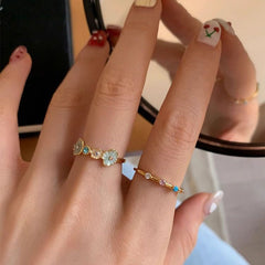 Blue Enamel Mother-of-Pearl Ring – Light Luxury Summer Statement Ring for Women