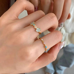 Blue Enamel Mother-of-Pearl Ring – Light Luxury Summer Statement Ring for Women